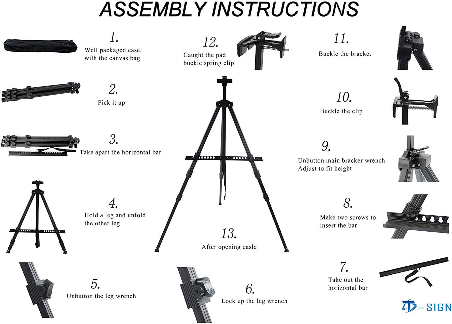 Adjustable and Foldable Easel Stand with Carry Pouch / Telescopic Display Stand for Sintra and Frame